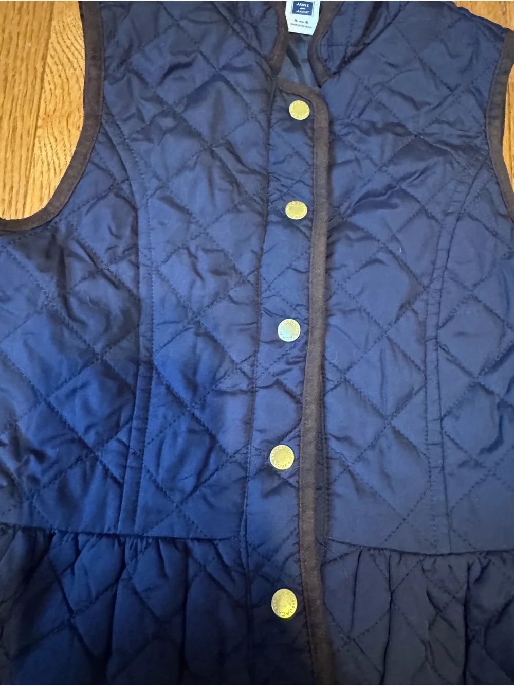 Janie and Jack Navy Quilted Peplum Vest with Brown Trim